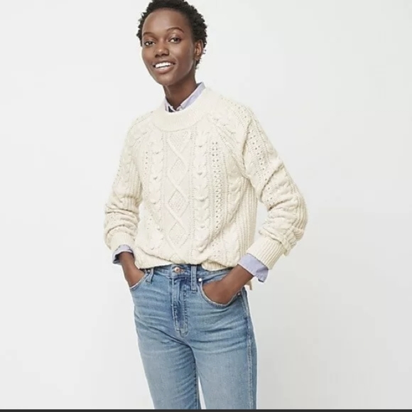 J. Crew Cable Knit Pom Pom Sweater Sz: XS NWT $98 - Picture 1 of 13
